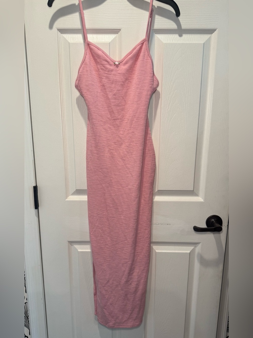 Women’s light Pink Midi Ribbed Knit High slit Dress size Medium